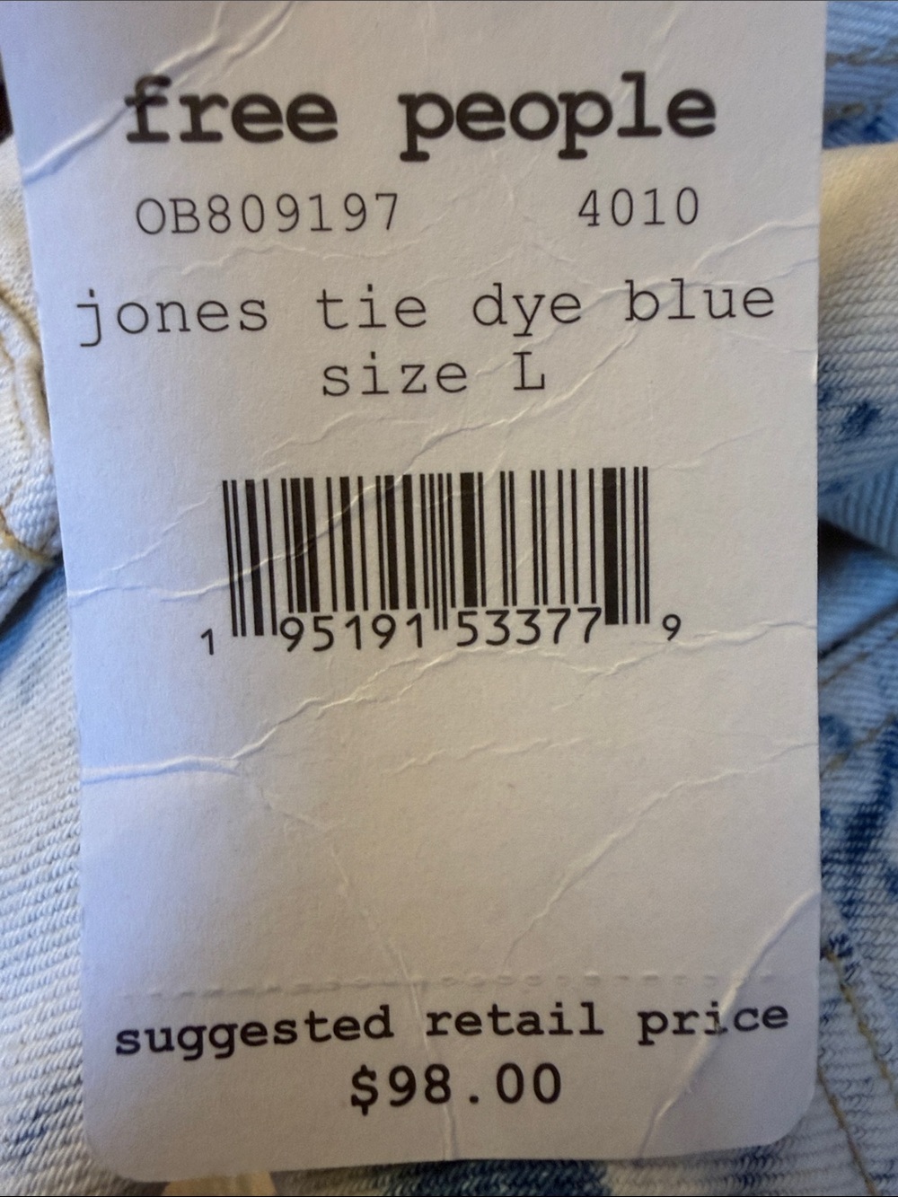 FREE PEOPLE-JONES TIE DYE BLUE-NWTS-SIZE LARGE - Picture 14 of 15